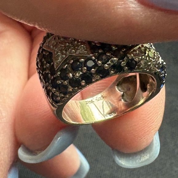 14K White Gold Beautiful blue sapphire and Diamond pave star wide band ring Sz 5 - Picture 5 of 6